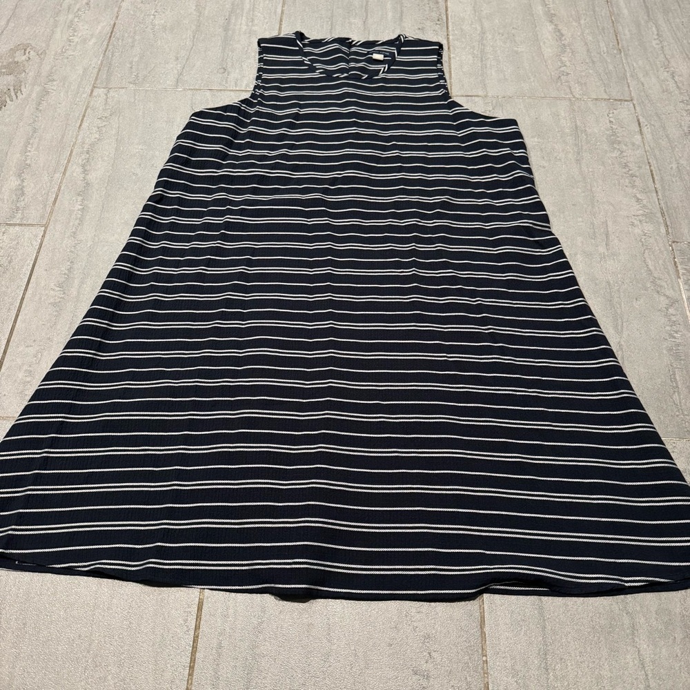 TOMMY HILFIGER Black White Striped Sleeveless Flare Mini Dress Size 14 NWOT